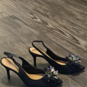 J.Renee Black Heels with Crystal Embellishments